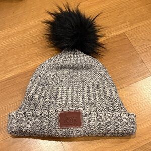 Black and Gray Pom-Pom Beanie